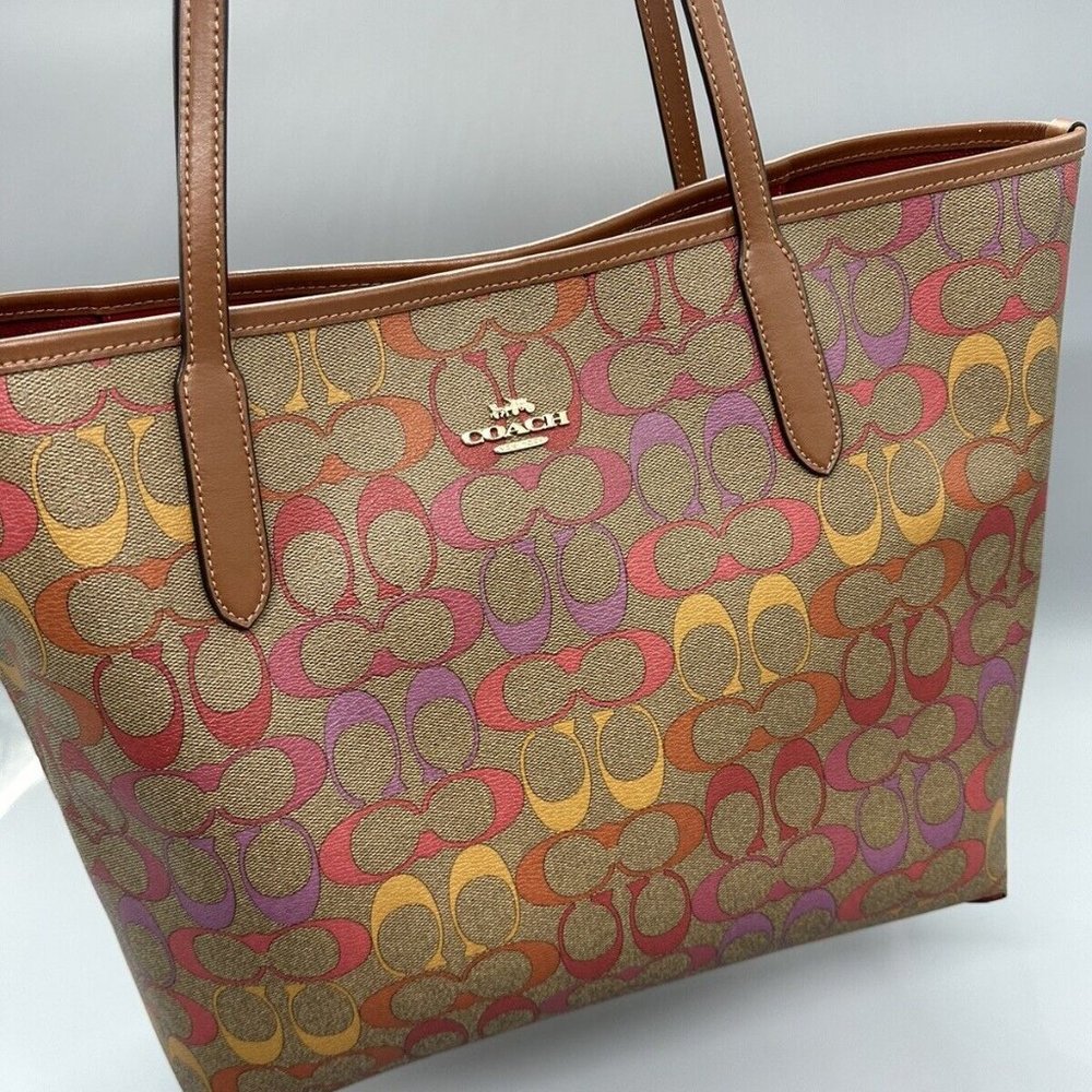 Coach City Tote In Rainbow Signature Canvas
